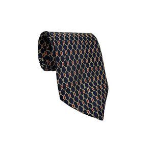 Brooks Brothers Makers Mens Necktie‎ Tie Blue Red Gold Chain Links Print silk